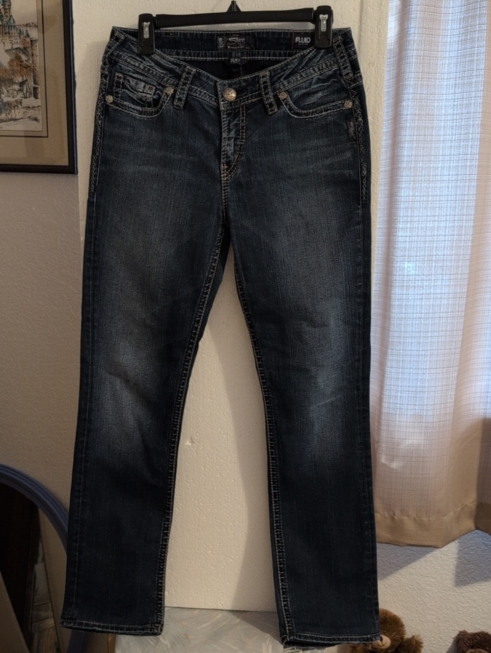 Women's Dark Wash Slim Straight Jeans - Black Denim